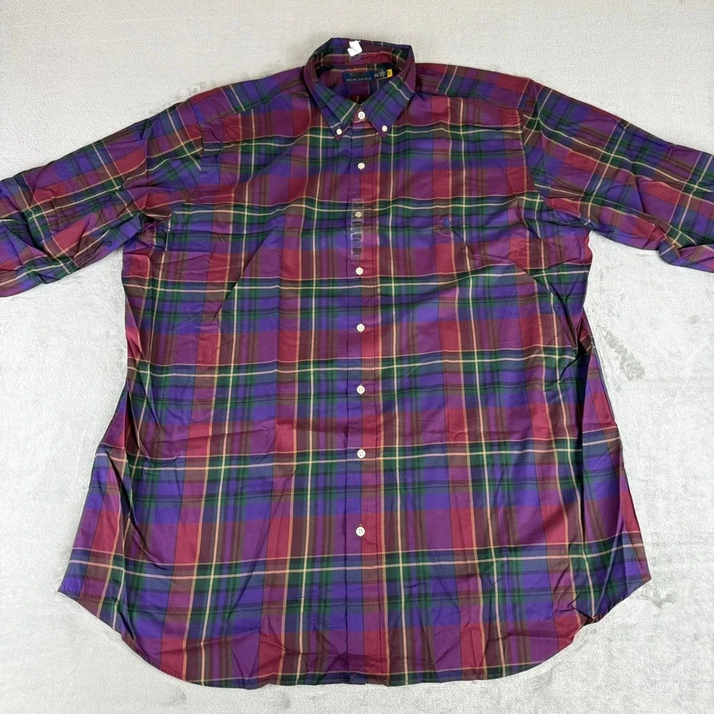 Polo Ralph Lauren Button-Down Shirt Men 2XLT Purple Red Blue Plaid Navy Pony NWT